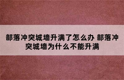 部落冲突城墙升满了怎么办 部落冲突城墙为什么不能升满